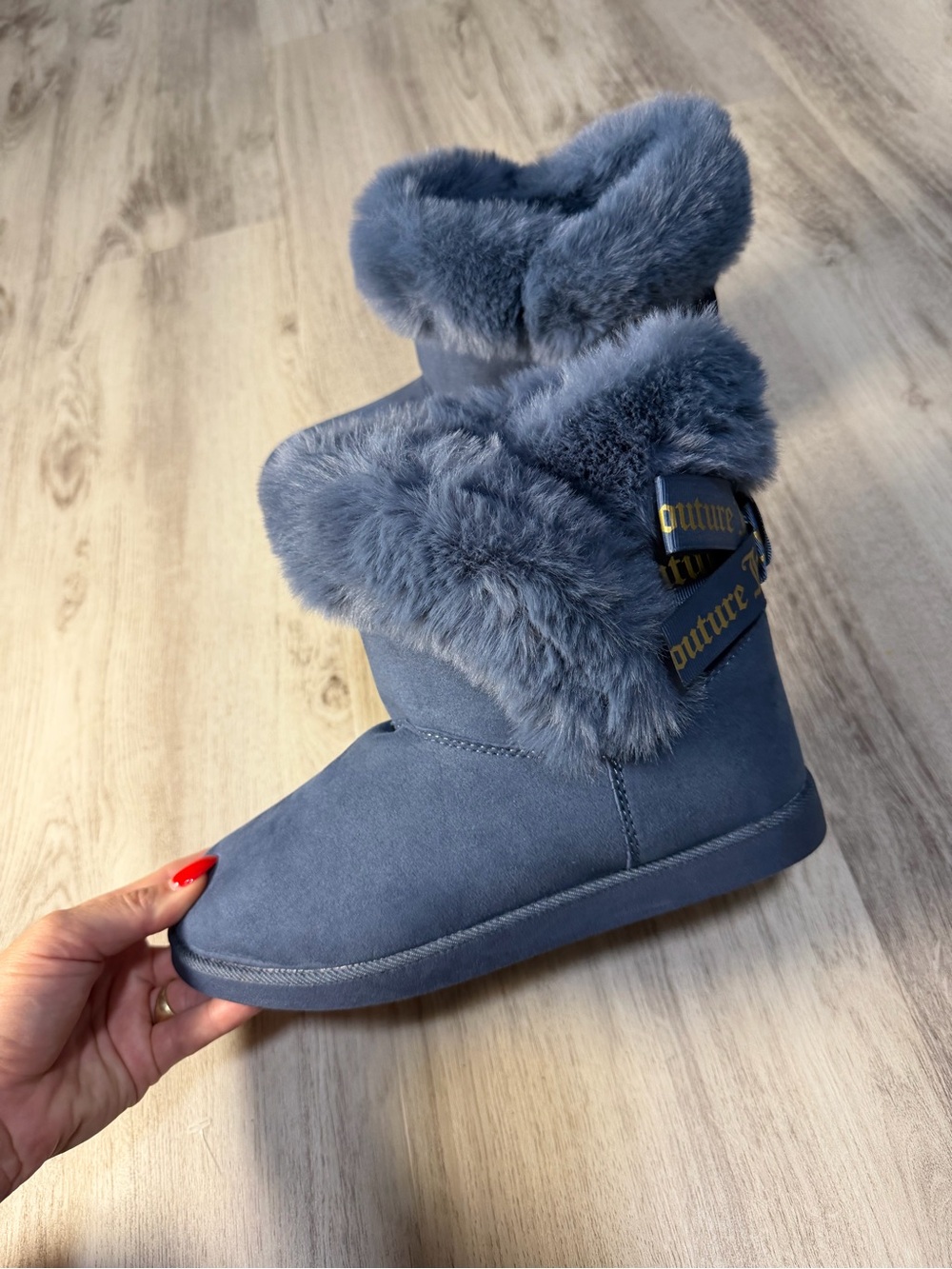 Juicy Couture Blue Faux-Fur Cuff Ankle Boots
